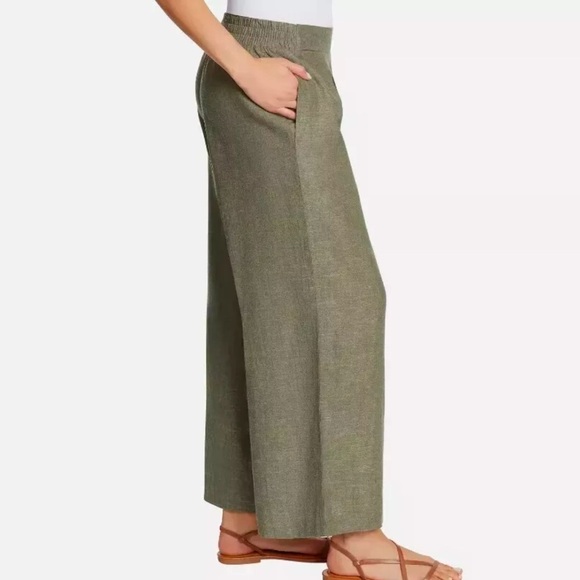 Ella Moss Women's Green Wide-Leg Linen Blend Pants,, Size Medium - Picture 1 of 9